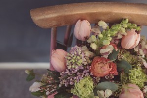 Flowers styled on a chair.